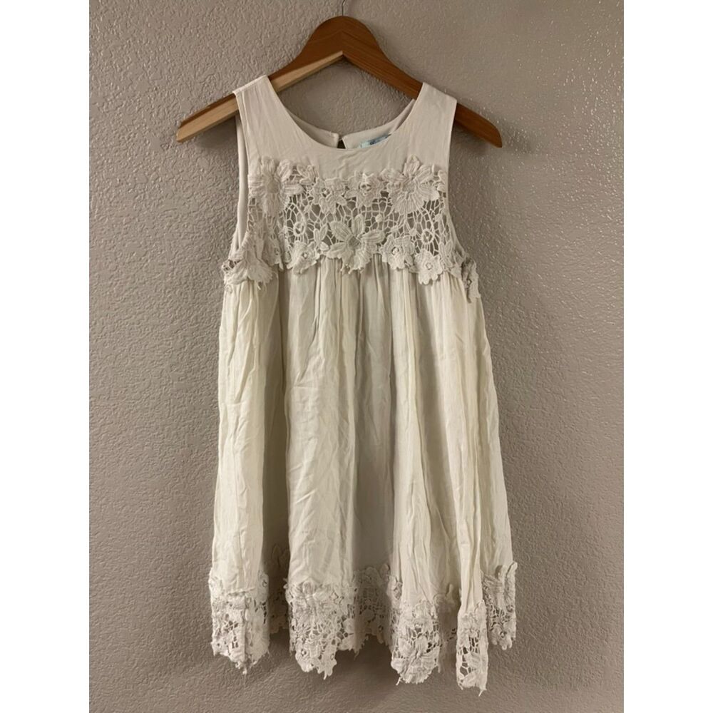 She + Sky Off White‎ Boho Lace Trimmed Tank Mini Dress Medium